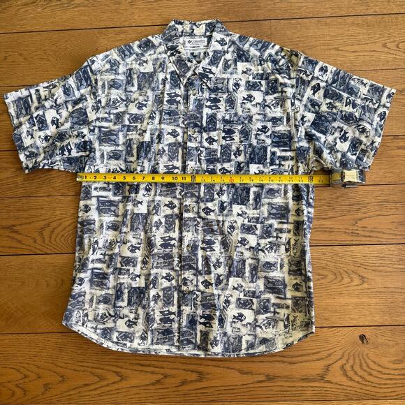 Columbia Batik Print Fish Button Down Shirt Men SZ XL Blue - Picture 5 of 9